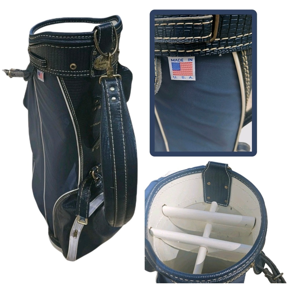 VTG Hot-Z Retro Golf Bag 6 Way Leather & Canvas Original Rain Cover MADE IN USA